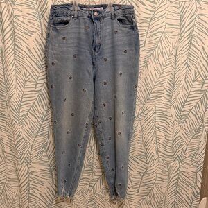 Tinseltown Light Blue Embroidered Ankle Jeans